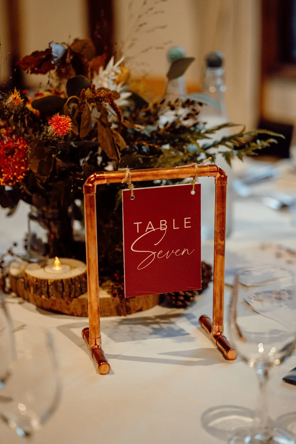 Wedding reception table centrepieces