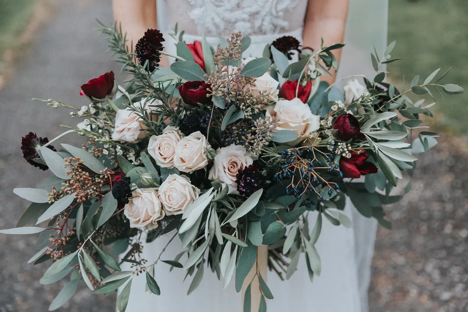 Winter wedding bouquet at Clock Barn
