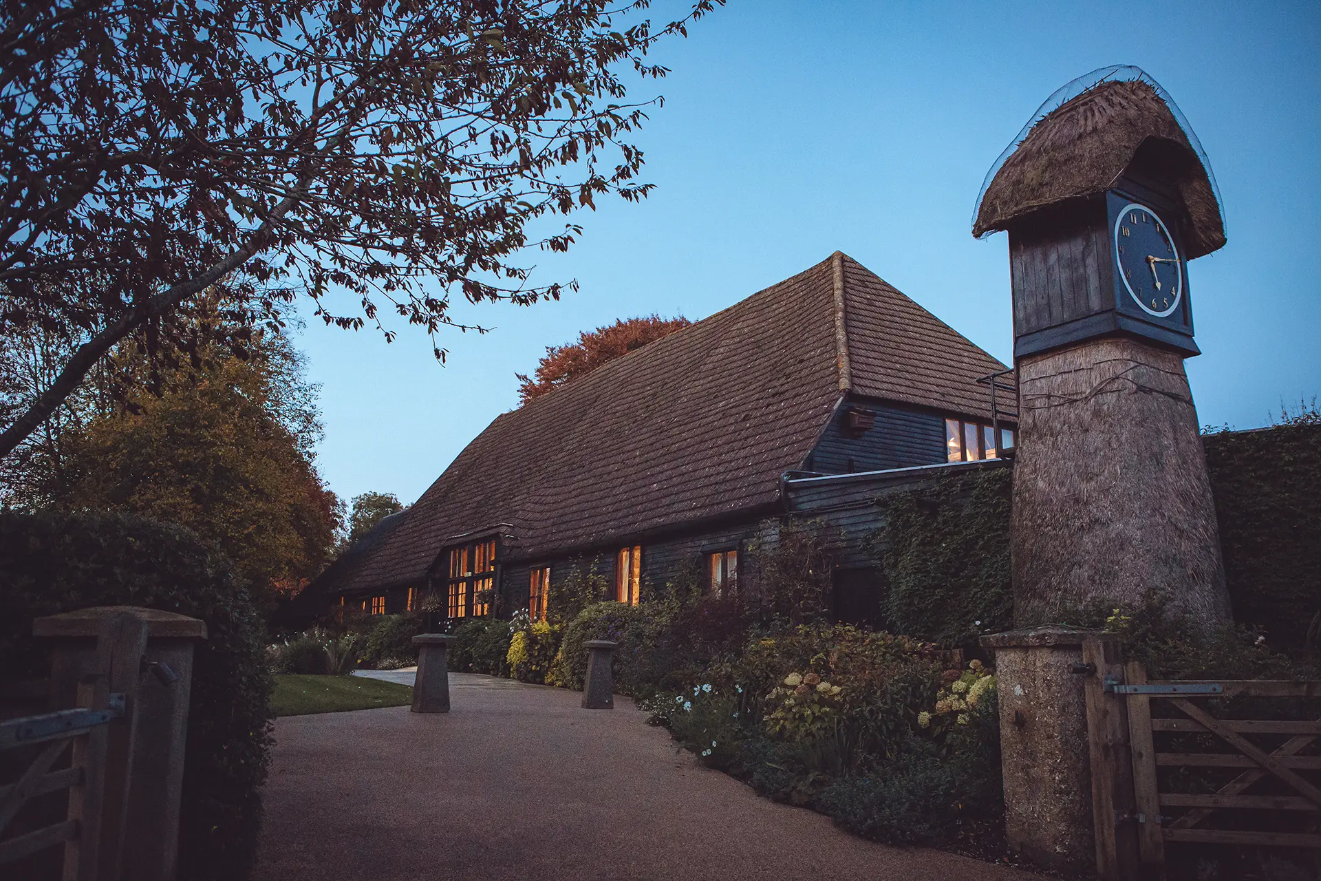 clock barn weddings entrance