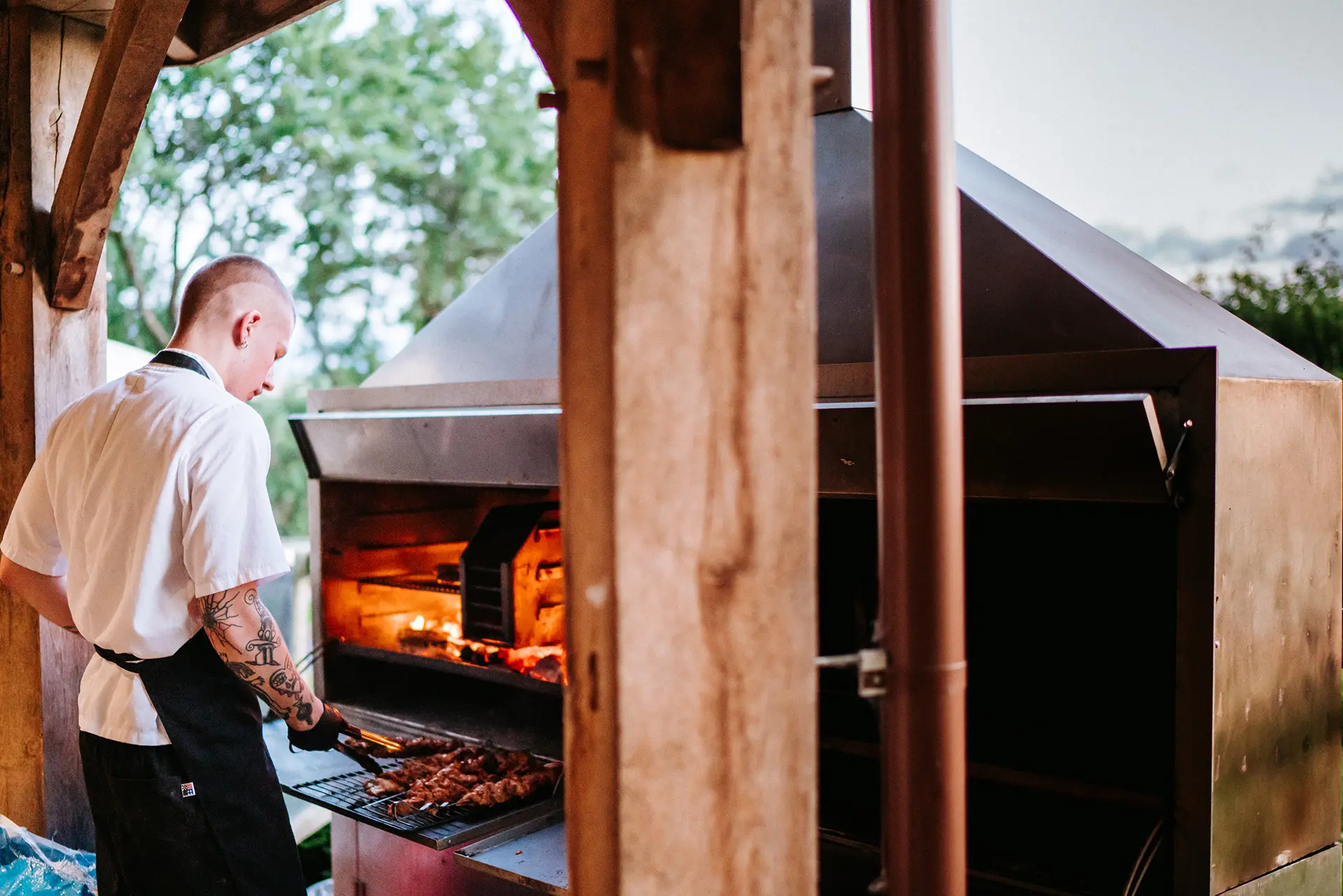 clock barn weddings outdoor kitchen chef
