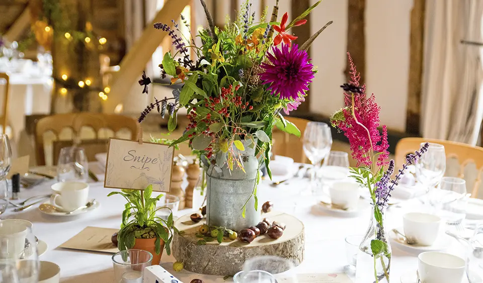 Clock Barn autumnal table decorations nature wedding