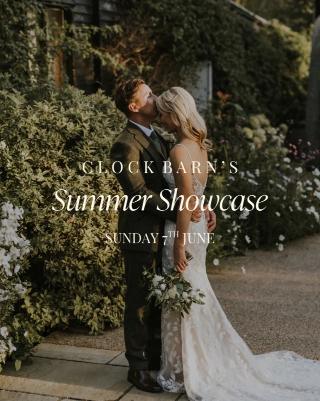 ✨Save the date!✨ 
🗓️Sunday, 7th of June 2026, 11am – 3pm  Are you yet to book your wedding date? We're thrilled to invite you to Clock Barn's Summer Showcase ☀️  Step into our beautifully styled venue and experience what a summer wedding at Clock Barn could feel like.  Enjoy seasonal drinks and delicious canapés, explore our characterful barn spaces and luxury accommodation, all whilst meeting the passionate team who will bring your celebration to life.  This is the perfect opportunity to truly picture your wedding day in our timeless Hampshire countryside setting.  Book your place by clicking the link in our bio!  We can’t wait to welcome you 🥂  📷@monkeymole  #venueshowcase #summerweddingseason #hampshireweddingvenue #showcase