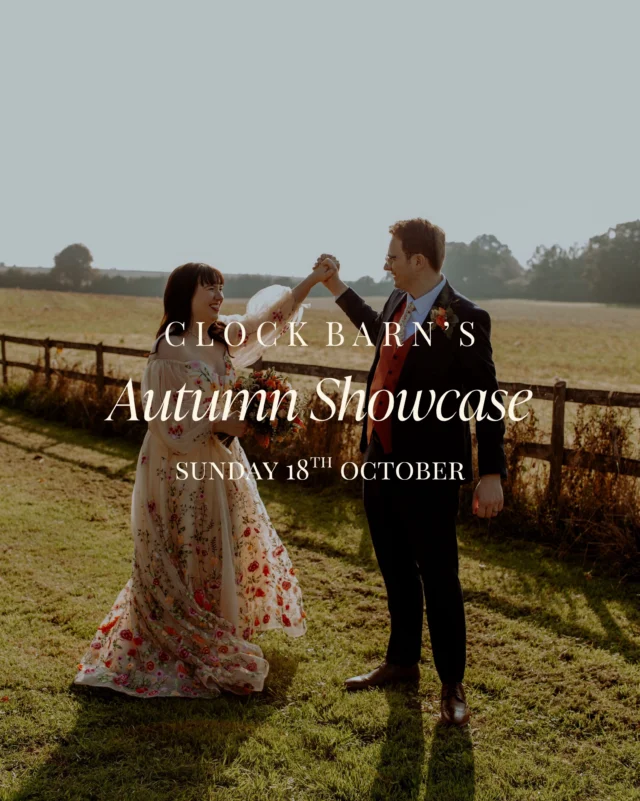 Autumn Showcase at Clock Barn 🍂  🗓️ Sunday 18th October, 12pm-4pm  Still searching for the place where your wedding day will unfold? Our Autumn Showcase is an opportunity to step inside, explore the venue and start imagining your own day here.  Wander through our beautiful barn and grounds, meet the Clock Barn team, chat with some of our trusted suppliers and gather inspiration for everything from florals and styling to those all-important finishing touches.  Whether you’re just beginning your venue search or have Clock Barn on your shortlist, come and experience the atmosphere for yourself, ask questions and get a feel for what your wedding could look like here.  18th October - Autumn Showcase
For couples who are yet to find their wedding venue.  Come and step into Clock Barn. 🤍  📷 @williambarellaphoto  #weddingshowcase #clockbarnwedding #weddinginspiration #hampshireweddingvenues #barnweddingvenue